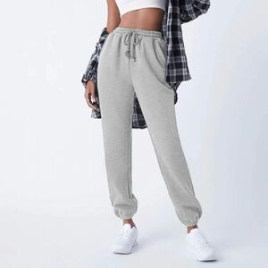 Cotton Drawstring Waist Slant Pocket Solid Fleece Joggers